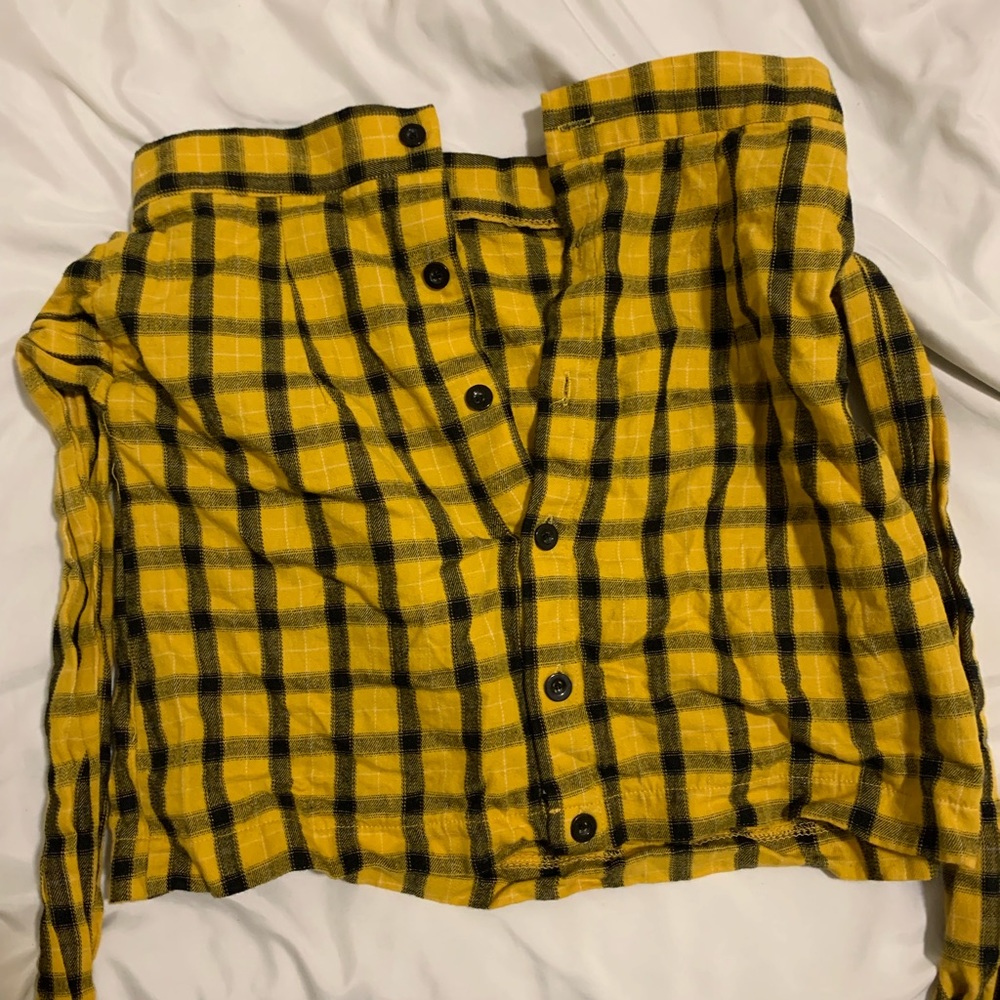 Yellow and Black Plaid Button Up Skirt